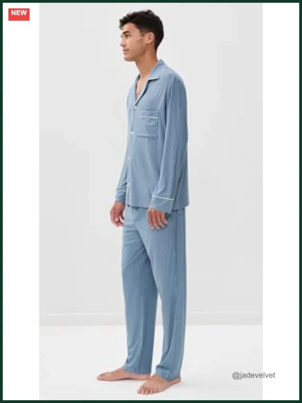 Men's Modal Long Sleeve Pajama Set with Pinstripe